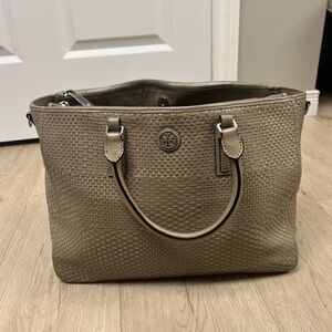 Tory Burch Robinson Woven Multi Tote French Grey Bag